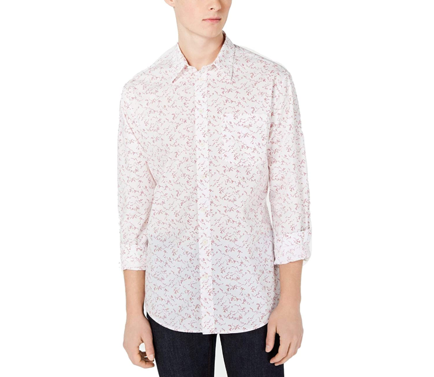 DKNY Men's Shirt Medium Floral Ditsy Print Button Up, Jazzy, Medium