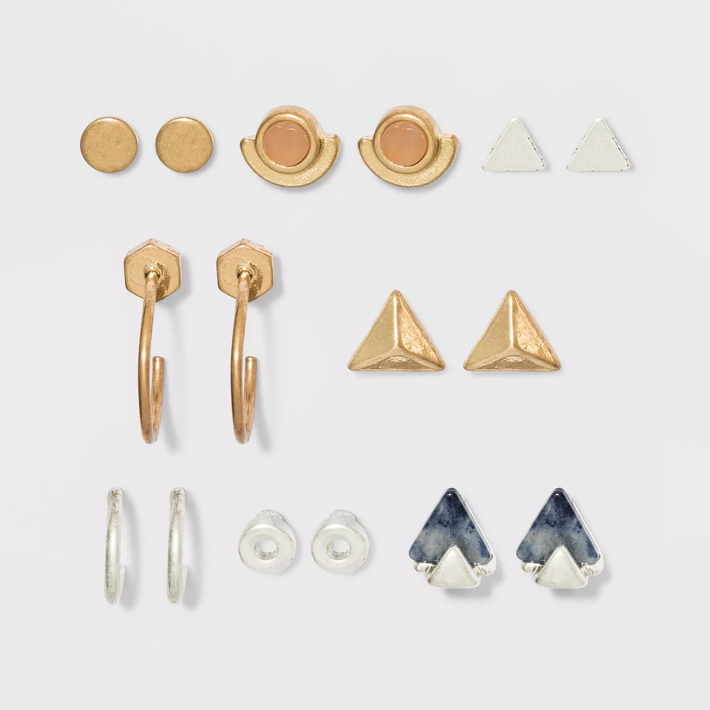 UNIVERSAL THREAD Semi Precious Sodalite & Pink Moonstone Earring Set 8pc Gold