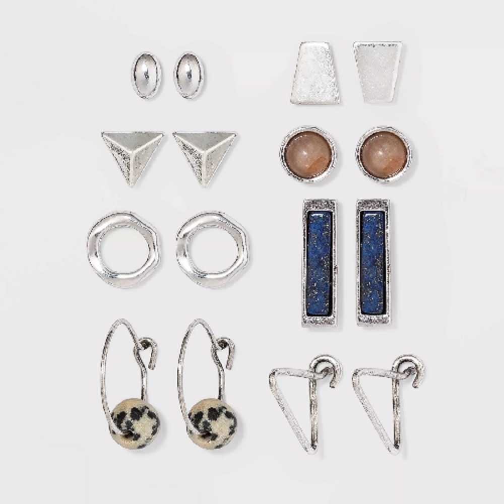 UNIVERSAL THREAD SemiPrecious Moonstone & Jasper Multi Earring Set 8pc