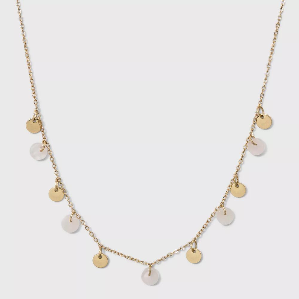 UNIVERSAL THREAD Semi Precious Short Delicate Charm Disc Necklace Light Gold