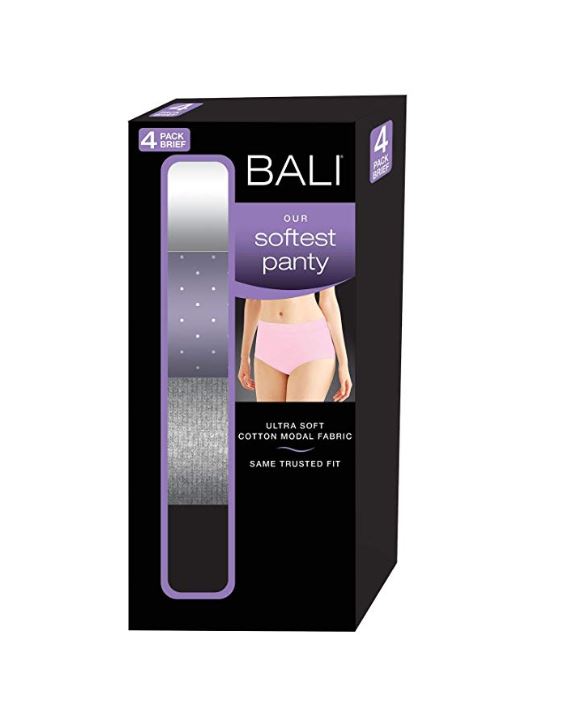 BALI 4 PACK COTTON MODAL BRIEF ULTRA SOFT PANTY, WHITE/BLACK, SIZE M