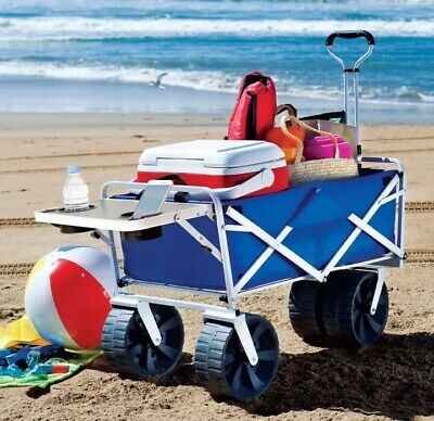 MAC SPORTS Collapsible Outdoor Utility Wagon with Folding Table In Blue White
