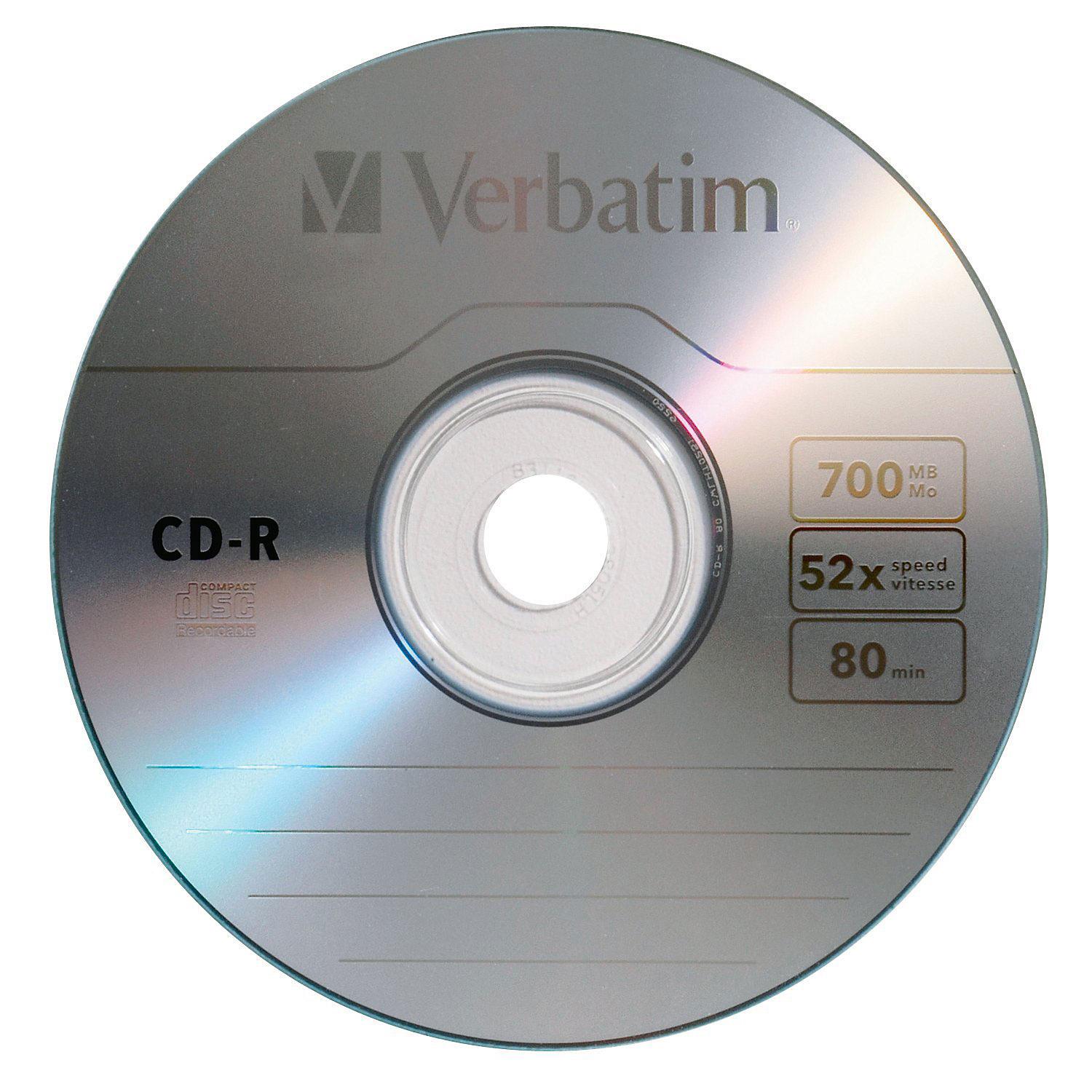 VERBATIM 700MB 80MIN 52X CDR Spindle, 100 Pack