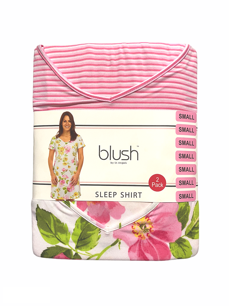 BLUSH by Us Angels 2Pack Women's Sleep Shirt in Pink/ White, Small