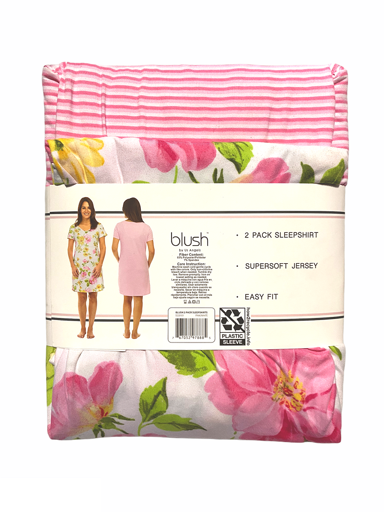 BLUSH by Us Angels 2Pack Women's Sleep Shirt in Pink/ White, Small