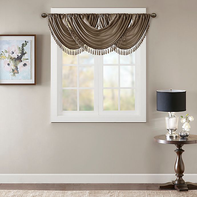 MADISON PARK Elena Faux Silk Waterfall Window Valance in Bronze