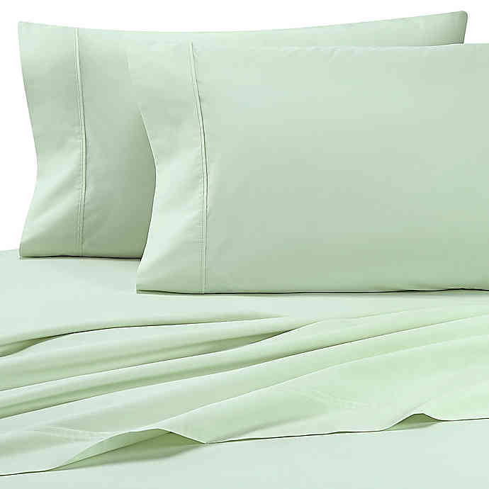 HEARTLAND HomeGrown 325 TC Cotton Percale Queen Flat Sheet in Light Green