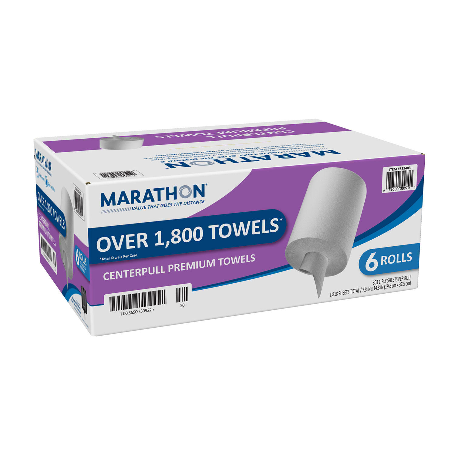 Marathon Premium Centerpull Paper Towels, White, 6 Rolls/Case
