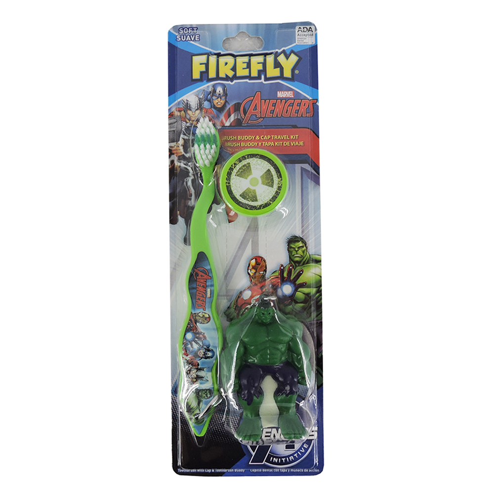 FIRELY Marvel Avengers Brush Buddy with Cap Travel Kit (Hulk or Iron Man)