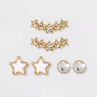 WILD FABLE Acrylic and Acrylic Crystal Stones Trio Post Earring Set 3pc White Crystal