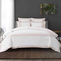 Wamsutta Hotel Border MICRO COTTON Full/Queen Duvet Cover Set in White/Blush