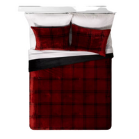 PEKING HANDICRAFT Plush Plaid Full/Queen Comforter & Sham Set In Red Black