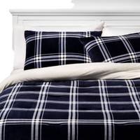 PEKING HANDICRAFT Plush Plaid Full/Queen Comforter & Sham Set In Navy Cream