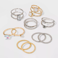 WILD FABLE Shiny Gold and Rhodium Acrylic Stone Multi Ring Pack