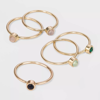 UNIVERSAL THREAD SemiPrecious Sunstone Angelite & Green Aventurin in Worn Gold Multi Ring Set Gold