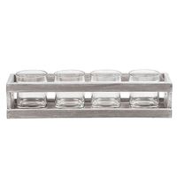 WEATHERED WOODEN 4VOTIVE TEA LIGHT CANDLE HOLDER IN GREY
