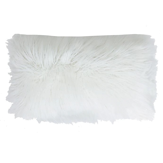 THRO Keller Faux Mongolian Oblong Throw Pillow in Bright White