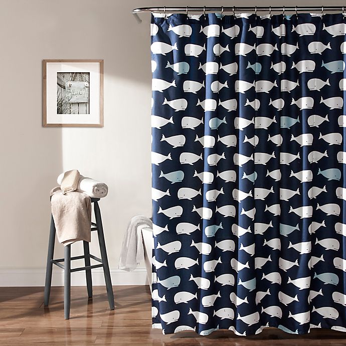 LUSH DECOR Whale Shower Curtain in Navy