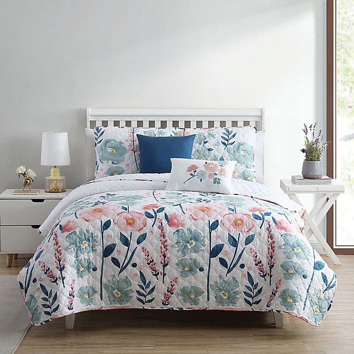 STEMMED FLORAL 5PIECE FULL/FULL XL QUILT SET