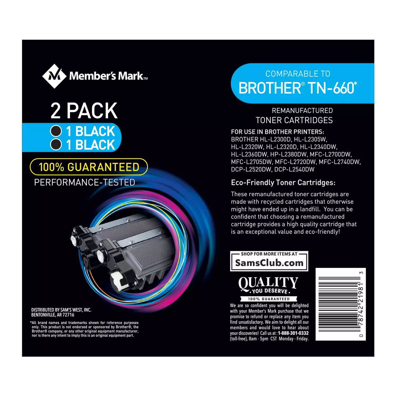 Member's Mark Remanufactured Brother TN660 (2 pk., 2 Black Toner Cartridges)