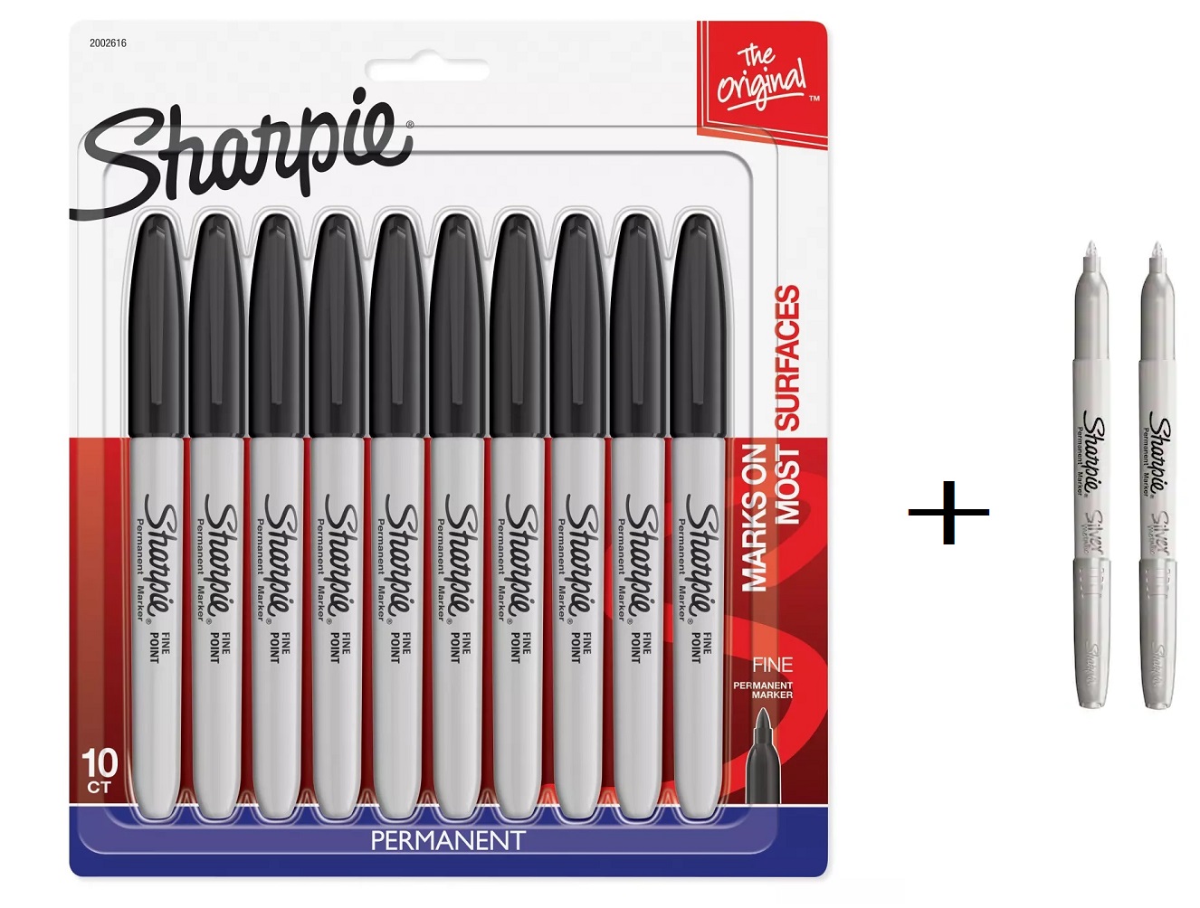 Sharpie Fine Tip Permanent Markers Black 10 counts + 2 Metalic Colors