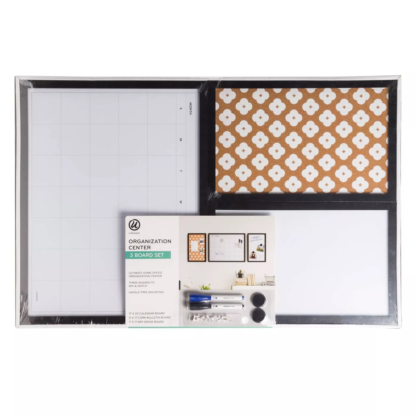 3pc Cork Board Organization Center Abstract Terracotta/Black Frame UBrands
