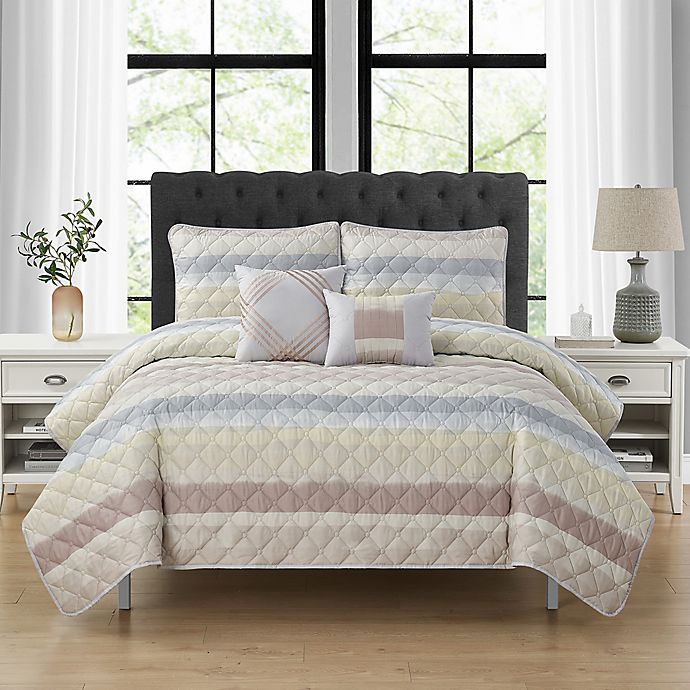 Cranton 5Piece Striped Queen Quilt Set in Apricot