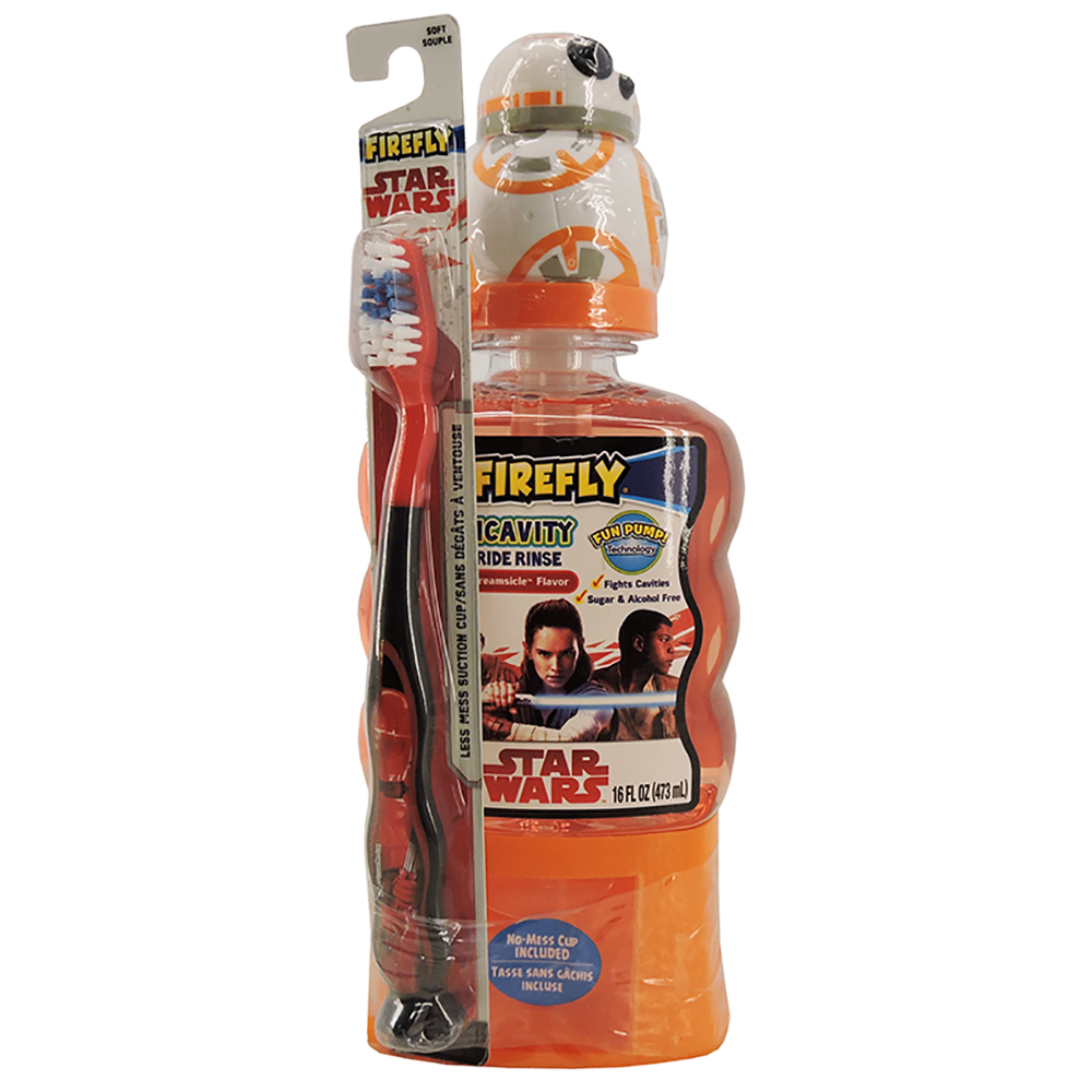 Firefly Star Wars Orange Creamsicle Flavor Anticavity Fluoride Rinse with Toothbrush 16 fl. oz