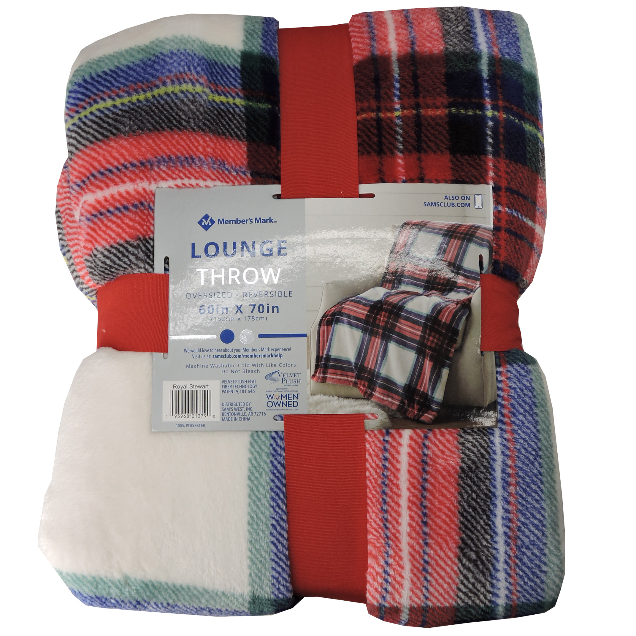 Members's Mark Lounge Throw Blanket Oversized Reversible in Royal Stewart