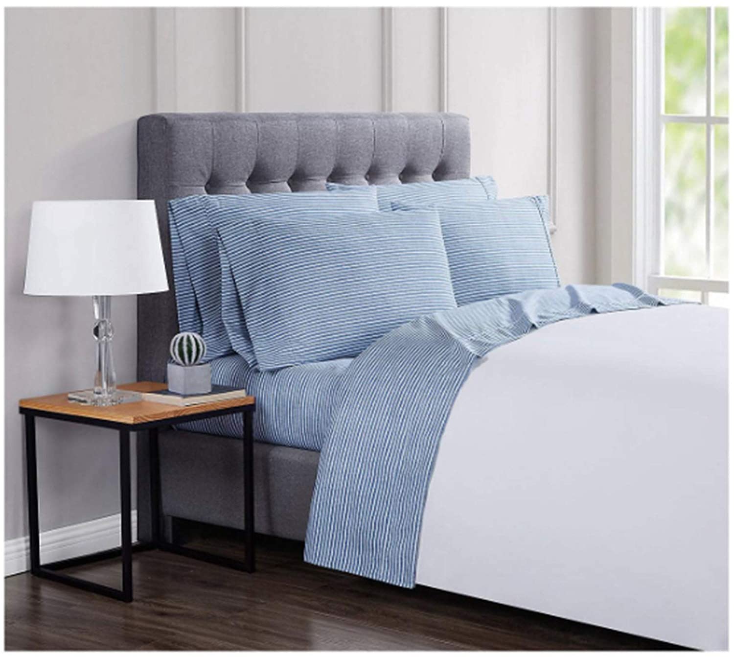 London Fog 6 Piece Full Sheet Set in Corgan Blue Stripe