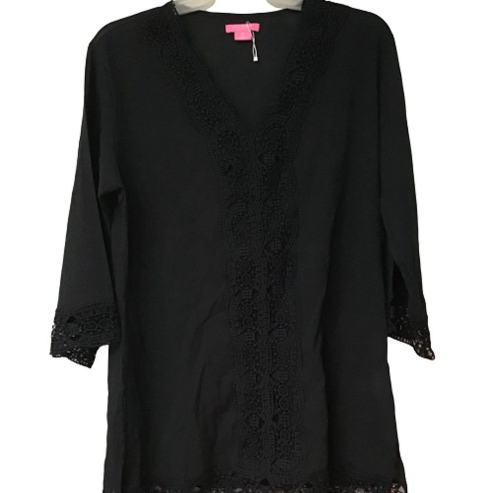 Isaac Mizrahi Womens Daisy Gauze Swimsuit Cover Up in Black, Size Small