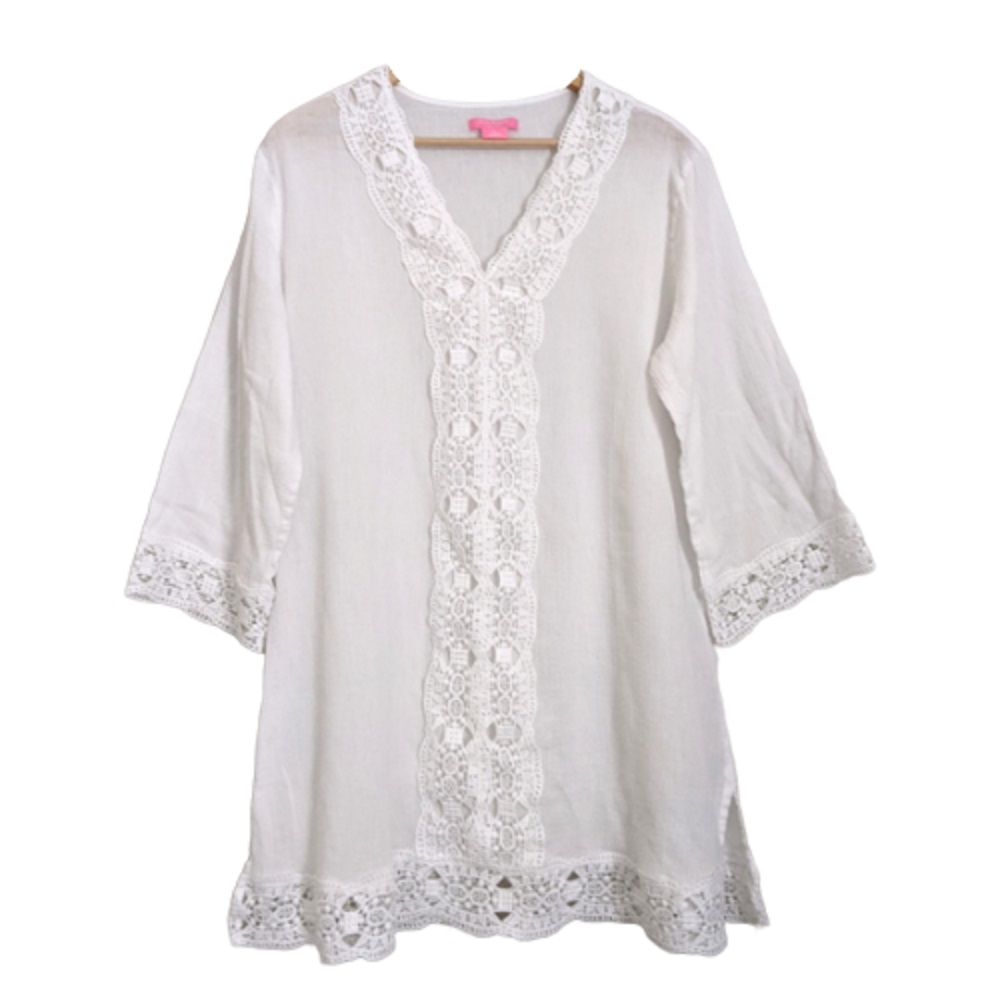 Isaac Mizrahi Womens Daisy Gauze Swimsuit Cover Up in White, Size Small