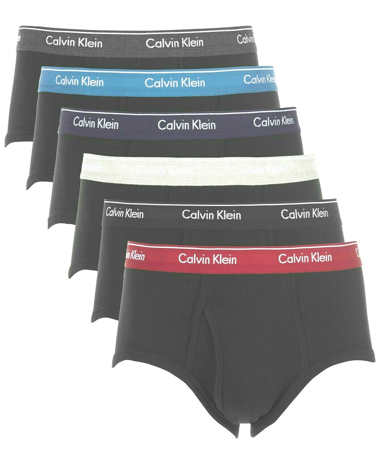 Calvin Klein Mens 6Pk. Cotton Classic Bri Black With Bright Waistband Red, Grey, Dark Grey, Blue, Navy, Black M