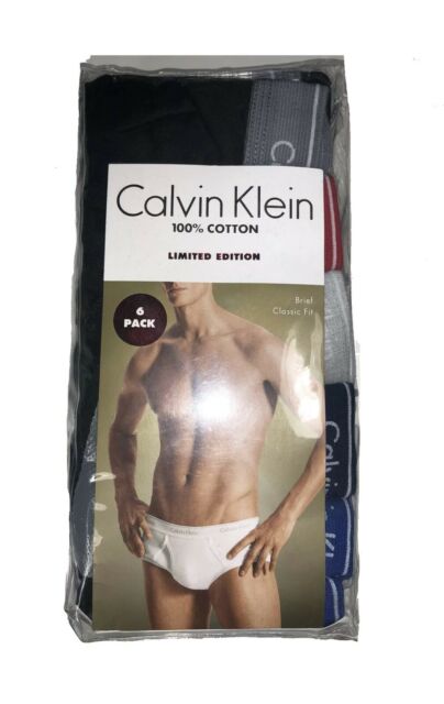 Calvin Klein Mens 6Pk. Cotton Classic Bri Black With Bright Waistband Red, Grey, Dark Grey, Blue, Navy, Black M