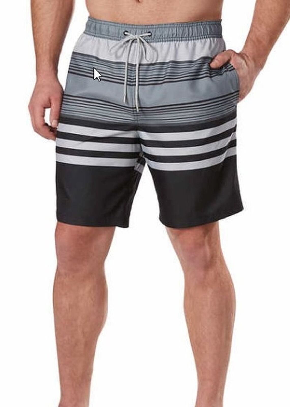 Kirkland Signature Men's Swim Shorts in Black Textured Ombre Stripes Medium