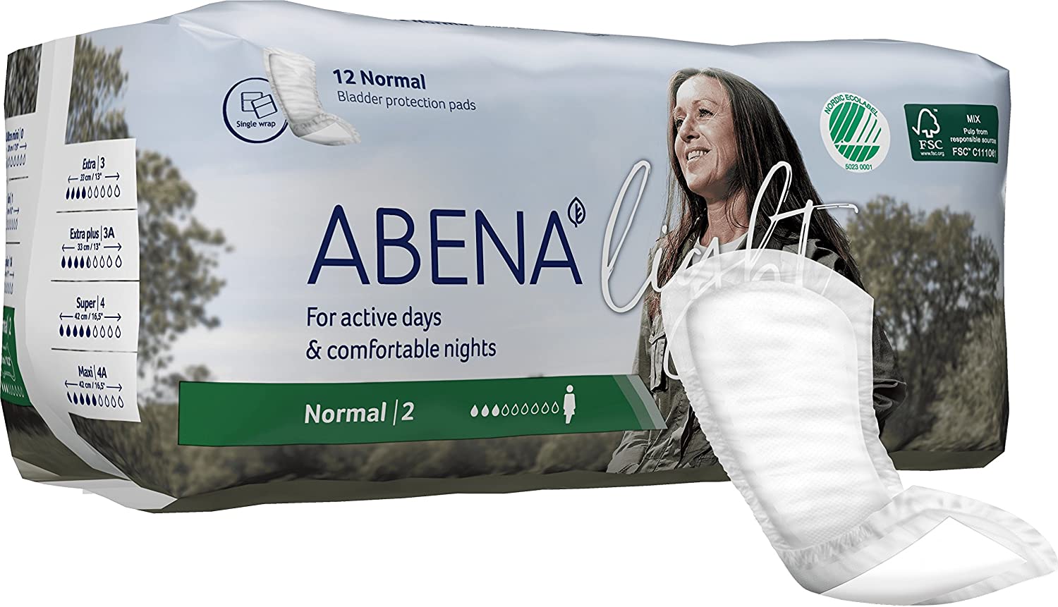 ABENA Light Premium Incontinence Pad, Normal 2, 12 Count