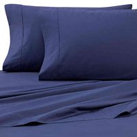 HEARTLAND HomeGrown 325ThreadCount Cotton Percale Twin Flat Sheet in Navy