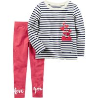 CARTERS Baby Girls 2 Pc. Stripe Heart Pocket Love You Set in Navy White Red, Size 12m