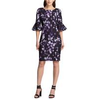 DKNY Women's Printed Bell Sleeves Sheath Dress in Black Purple, Size 4