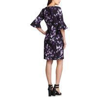 DKNY Women's Printed Bell Sleeves Sheath Dress in Black Purple, Size 4