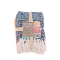 OUTDOOR THROW WITH FRINGE BLUE RED YELLOW, 50 IN X 60 IN