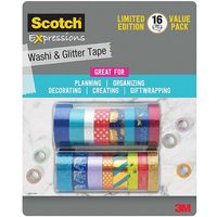Scotch Expressions Washi & Glitter Tape, 16 Value Pack