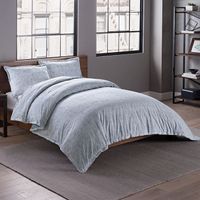 Garment Washed Printed Twin Duvet Cover Set in Chambray Link
