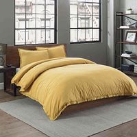 Garment Washed Solid Full/Queen Duvet Cover Set in Gold