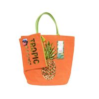 Olive & Hill Jute Tote Bag And Matching CarryAll Clutch Set Orange Pineapple