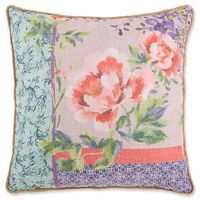 Off Center Floral Print Square Throw PIllow in Red/Green