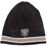 NFL Oakland Raiders Black with Grey White Stripe Beanie One Size