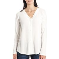 ISAAC MIZRAHI WAFFLE KNIT BUTTON UP TOP IN WHISPER WHITE, SIZE XL