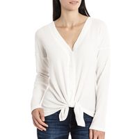 ISAAC MIZRAHI WAFFLE KNIT BUTTON UP TOP IN WHISPER WHITE, SIZE XXL